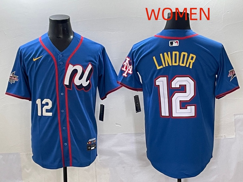 Women 2025 New York Mets #12 Lindor Blue All star Nike MLB Jersey style 002->women mlb jersey->Women Jersey